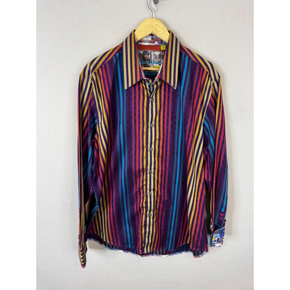 Robert Graham Mens 2XL Tailored Fit Multi Color Stripe Button Down Shirt Cotton